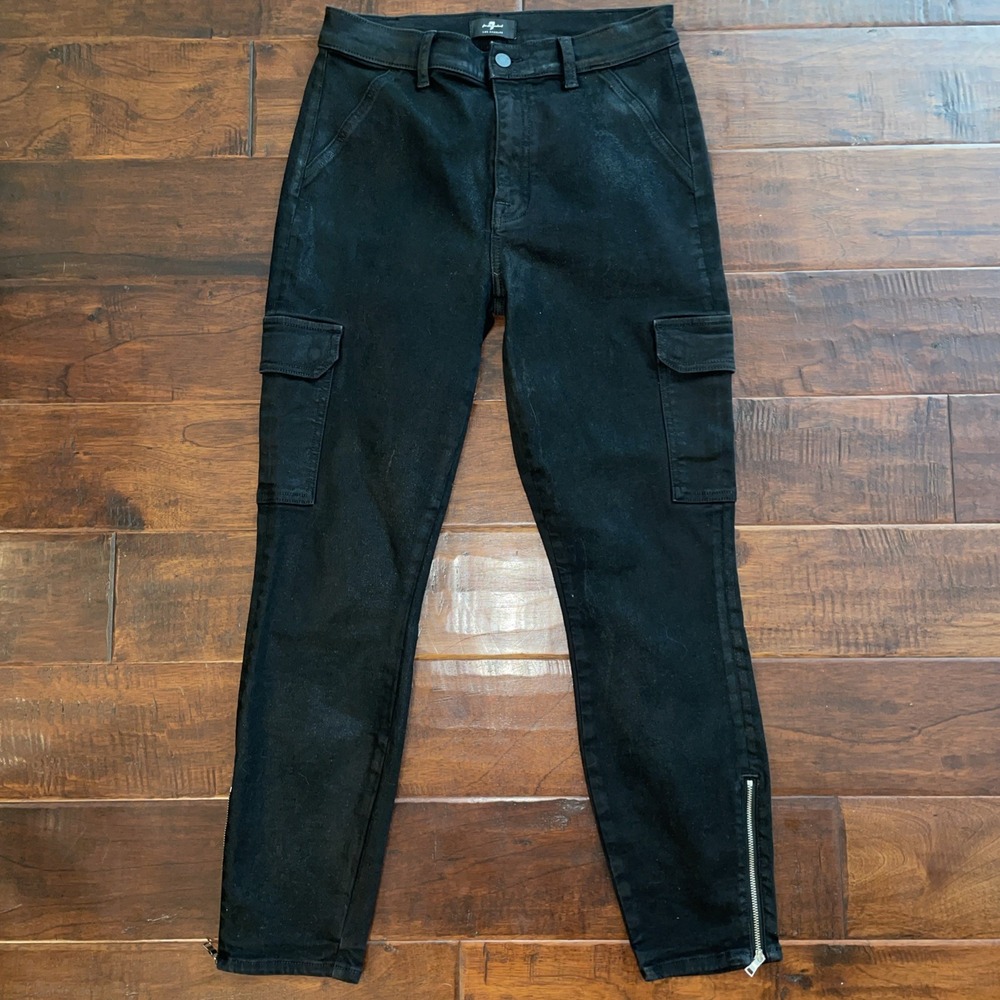 7 For All Mankind Leather Like Denim‎ Skinny Cargo Jeans Size 29 Stretch Y2K